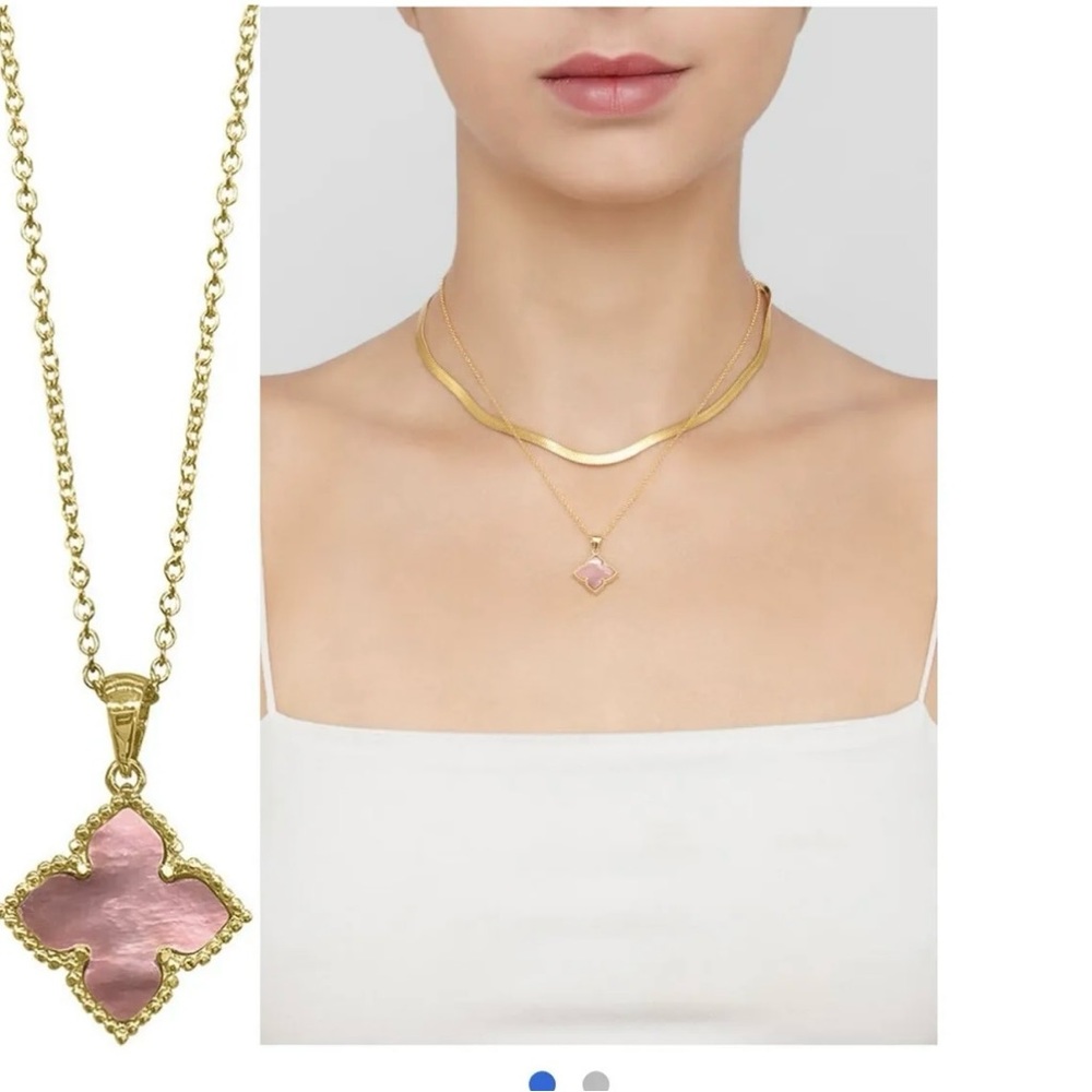 Gold Plated Necklace Pink Mother of Pearl Pendant